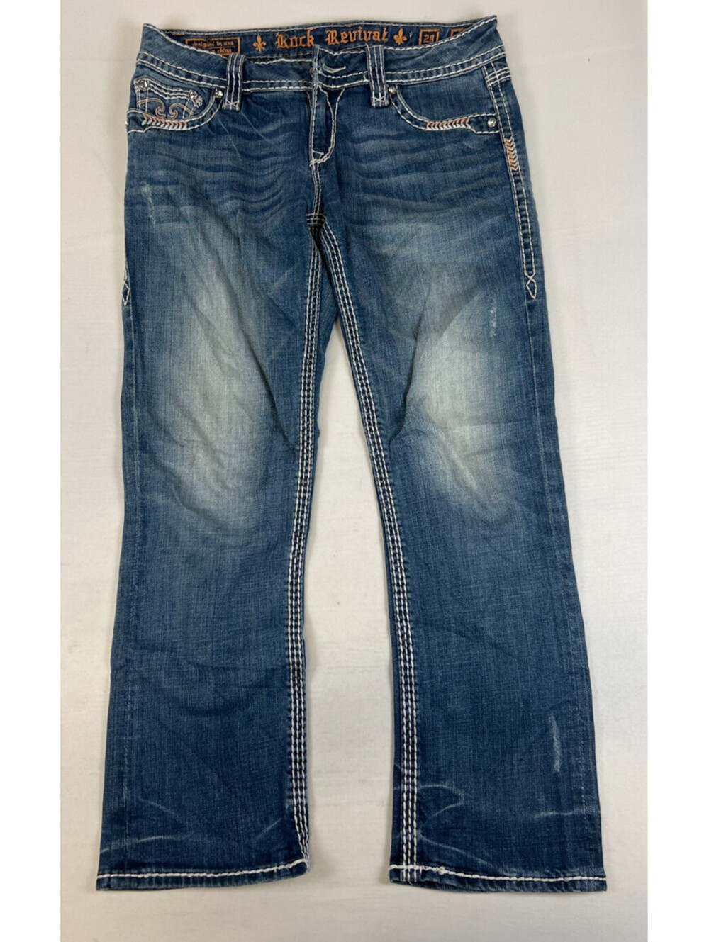 Rock Revival Women Size 29 Jacklyn Capri Jeans Blue Embellished Denim Pants